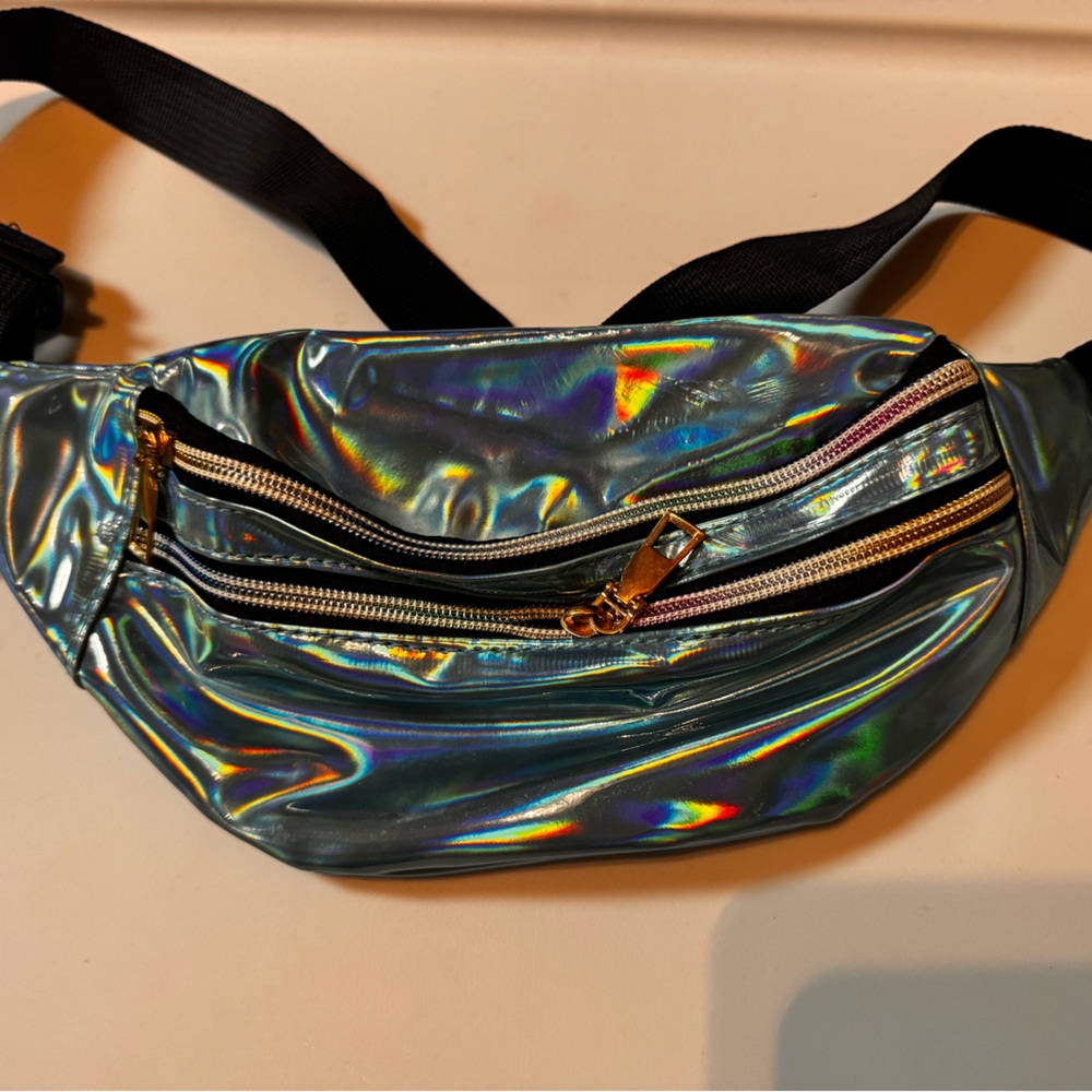 Holographic 80’s Fanny Pack with Black Strap